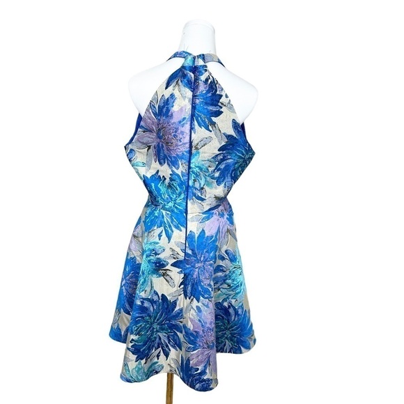 Belle Badgley Mischka Size 12 Floral Jacquard Halter Cocktail Dress - Picture 4 of 7